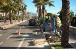 Workers on Avenida Julio Iglesias in Puerto Banus. Scenes like this will be very common during the next four months.