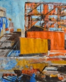 Angela Brisnovali - 1, yellow orange containers in front of scaffold